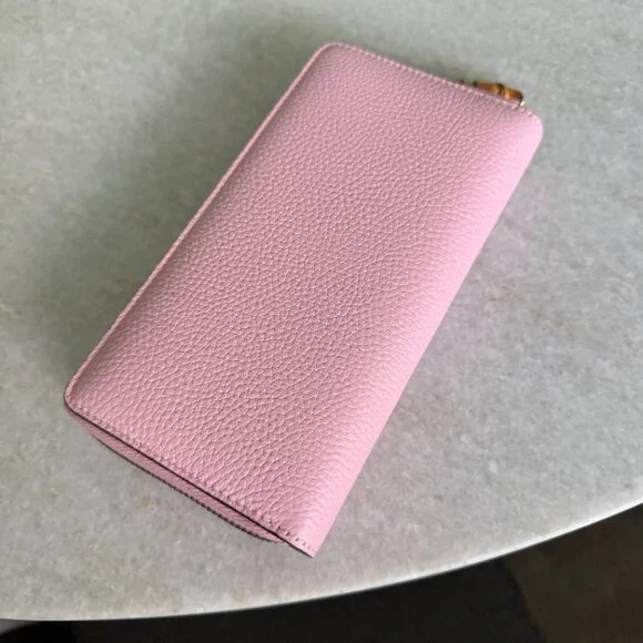 Gucci Bamboo GG Pink Leather Zip Around Long Wallet 739499 AABXM 5823